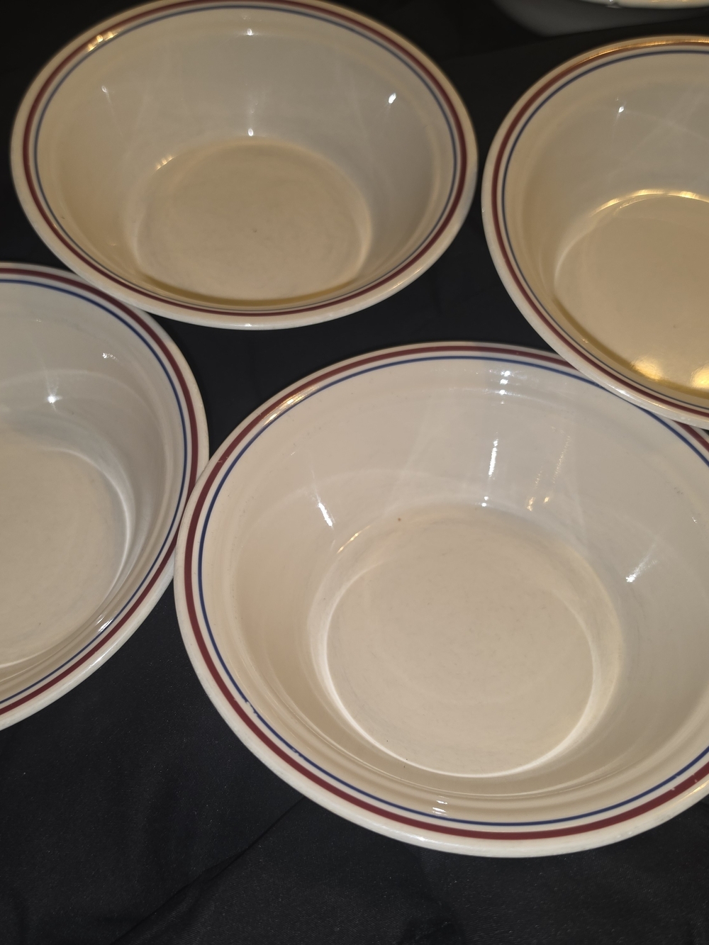 Corelle Cream Serving Bowls with Red and Blue Rim (Set of 4)